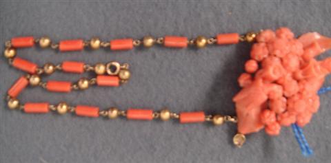 Floral and bird carved coral choker  3bafa