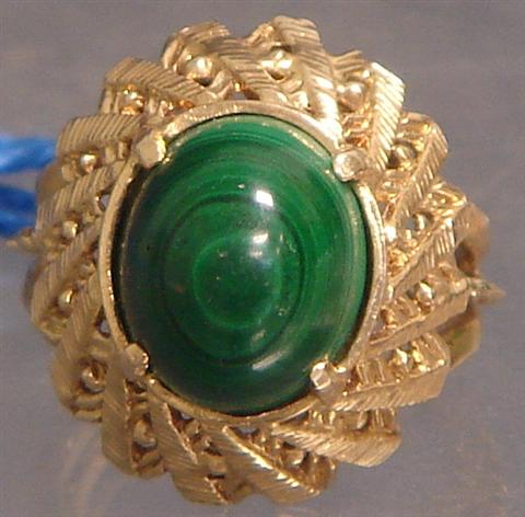 14K YG malachite dome ring 12 3bb00