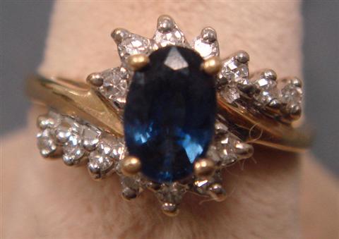 14K YG sapphire and diamond ring,