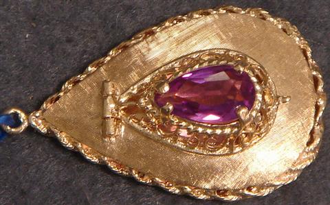 14K YG pendant, pink topaz, 1 1/2",