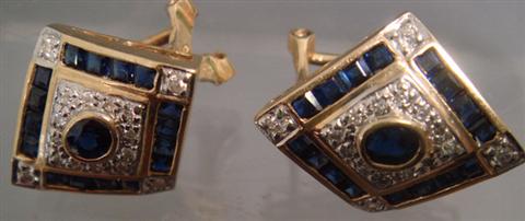 14K YG diamond and sapphire earrings,