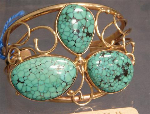 14K YG turquoise bracelet signed 3bb25