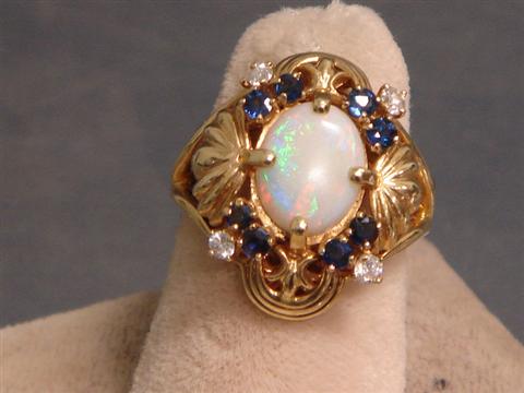 14K YG opal diamond and sapphire 3bb42