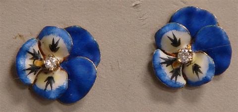 14K YG and enameled pansy earrings  3bb7f