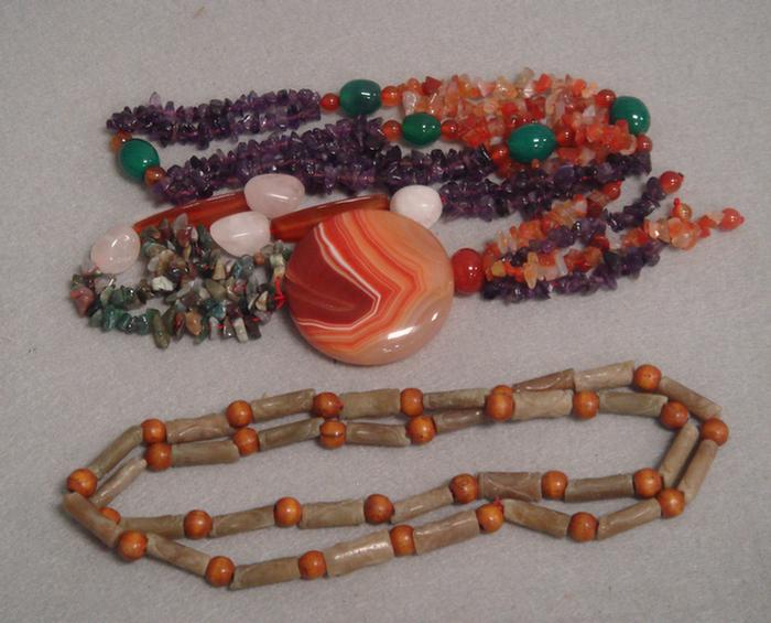 2 multi colored Chinese stone necklaces,