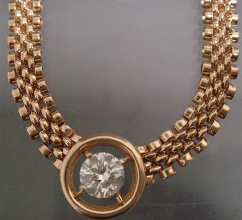 14K YG necklace with 80-90 pt round
