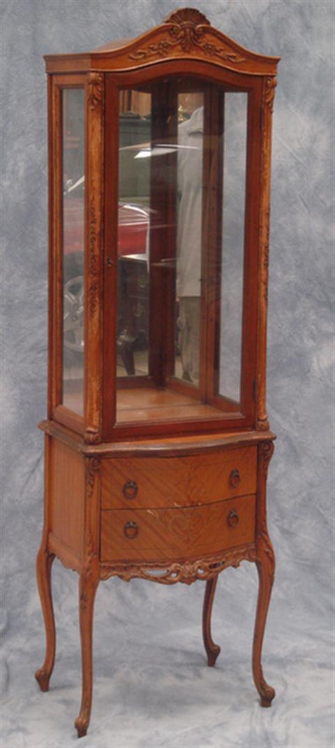 Louis XV style walnut vitrine cabinet