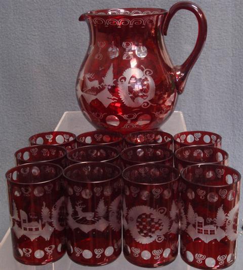 13 pc etched ruby flashed Bohemian 3bbad