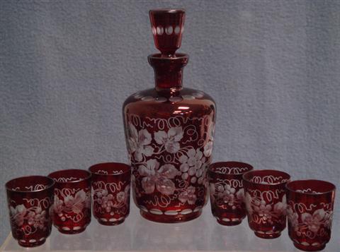 7 pc etched ruby flashed Bohemian 3bbaf