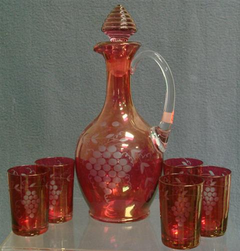 6 pc etched ruby flashed Bohemian 3bbb2