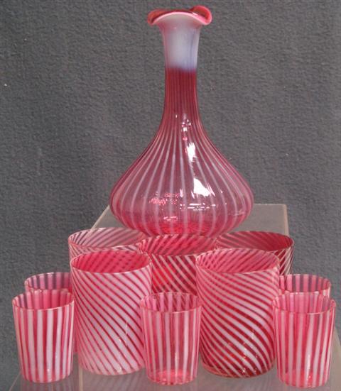 Cranberry striped opalescent bottle  3bbc3