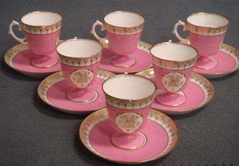 6 Paris porcelain pink gilt footed 3bc18