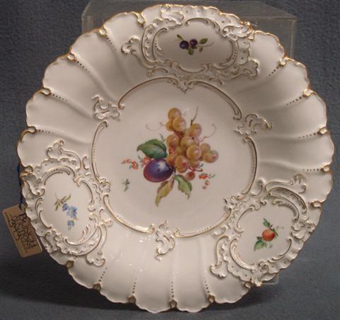 Fruit decorated Meissen porcelain gilt