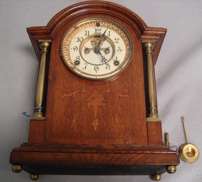 Ansonia inlaid oak mantle clock  3bc2d