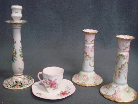4 porcelain items, pr 6 1/2" Haviland