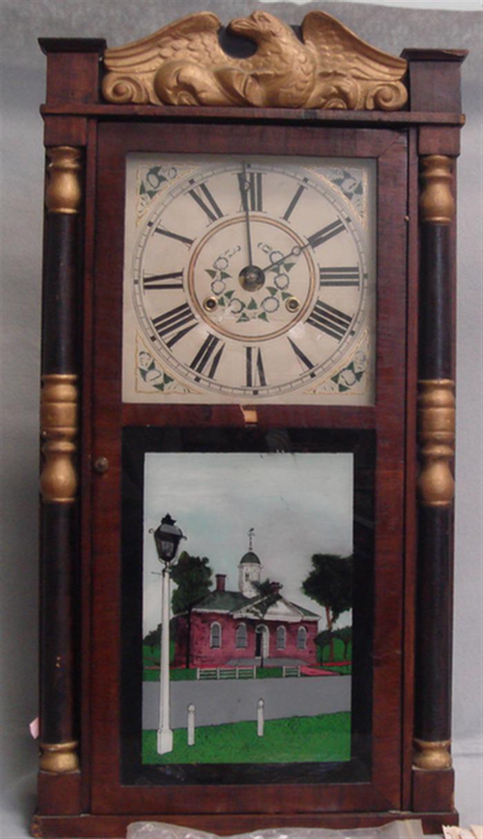 Mahogany eagle crested column clock,