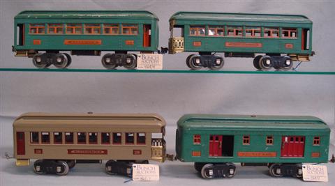 4 Lionel standard gauge cars, 338 Limited,