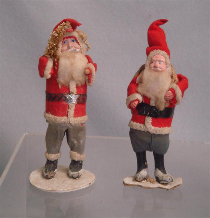 2 paper mache Santa figurines, red felt