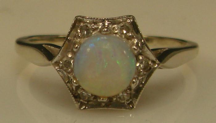 14K WG Opal and  Diamond Ring.