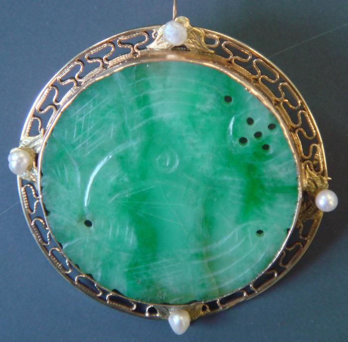 14K Carved Jade Pin Pendant with 3bcf4