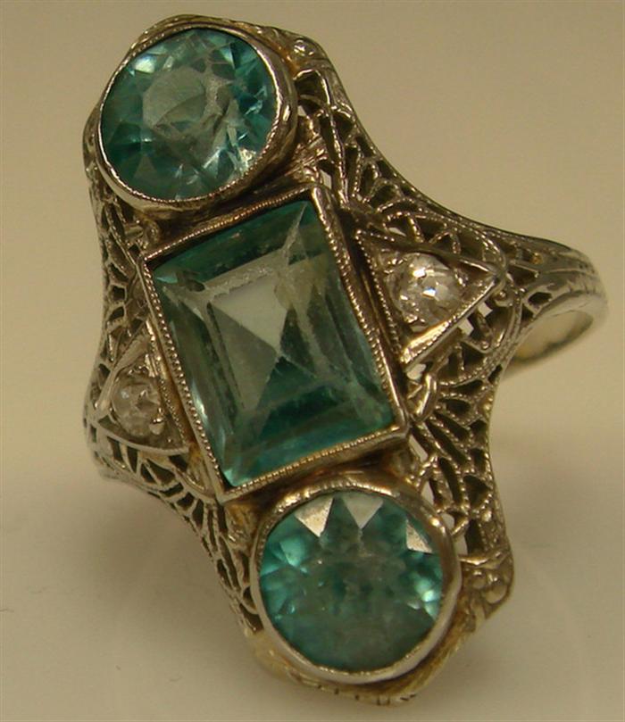 18K WG Art Deco Blue Zircon and