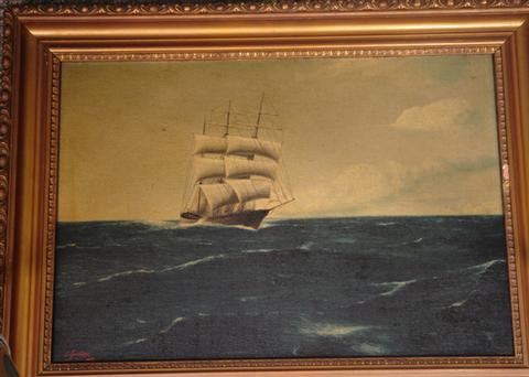 A. Gardiner, English, 20th c, o/c, Ship