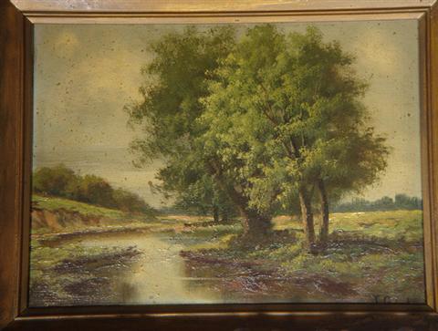 J Bird, American, o/c, Trees Along River