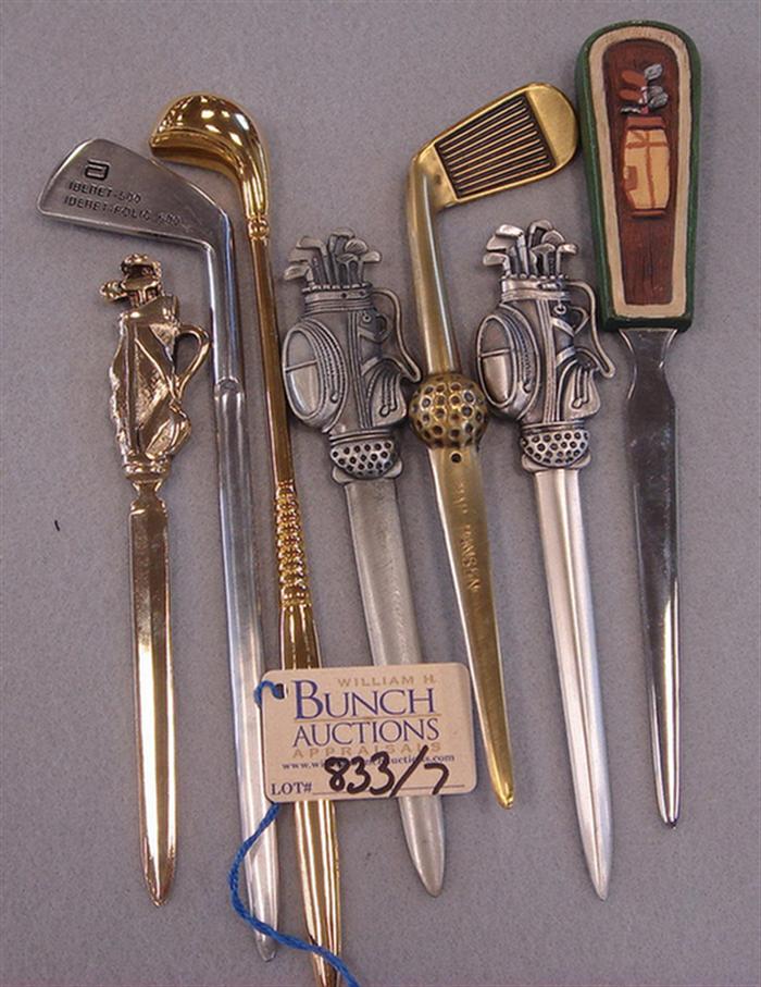 Lot of 7 golf themed letter openers.