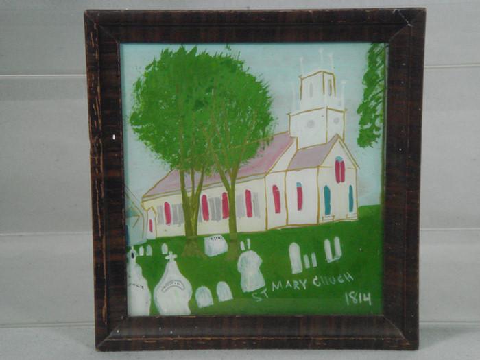 Reverse painted glass panel graveyard 3be98