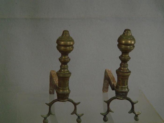 Pr miniature brass andirons, double