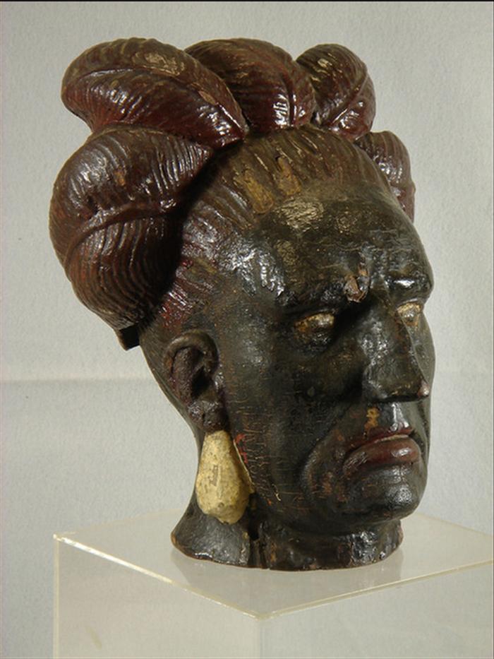 Carved and painted wood bust of
