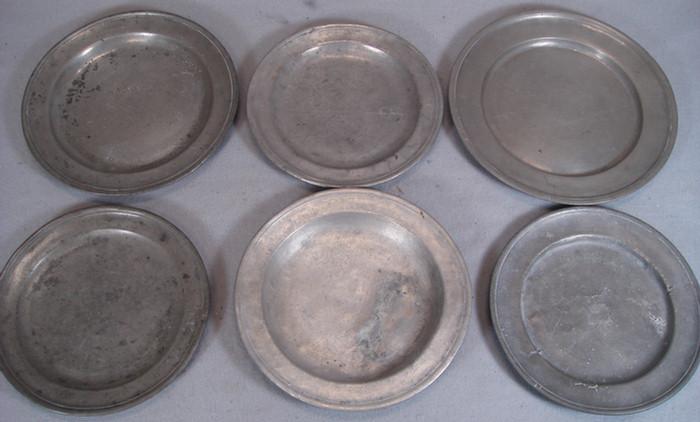 6 asstd 18th c pewter plates 8 3bef7