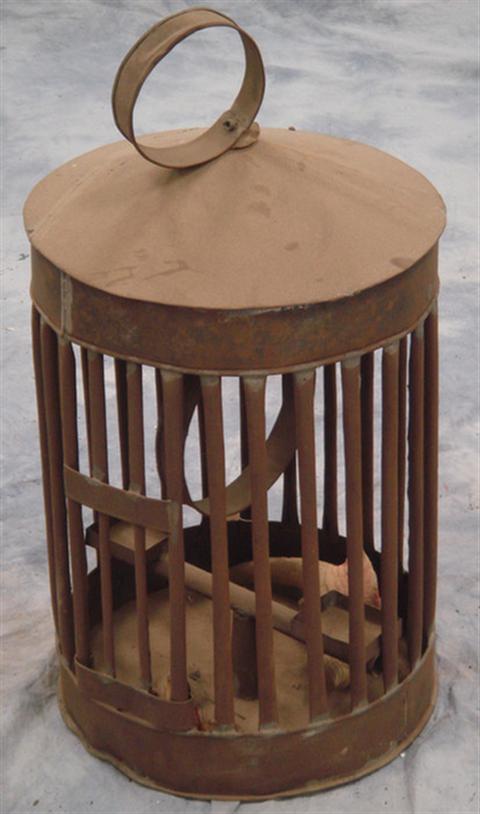 Tin and wood bird cage   Estimate $100-200
