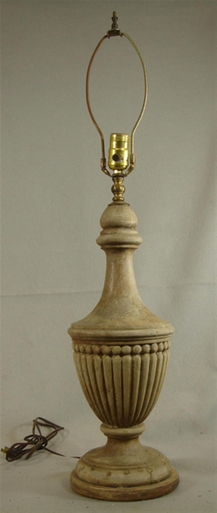 Carved wood urn form table lamp, painted
