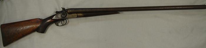 Barker: 1880-1890, dbl bbl, hammer shotgun,