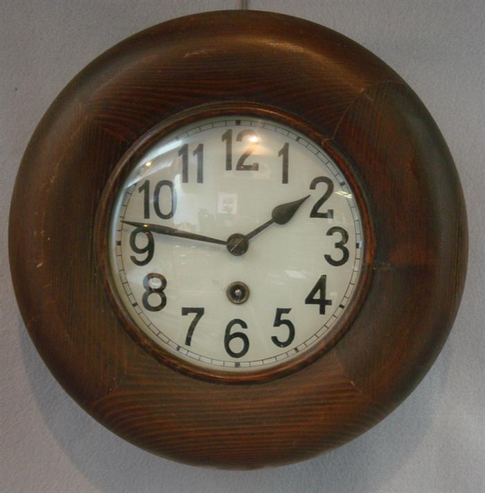 Pine gallery clock, time only, pendulum,