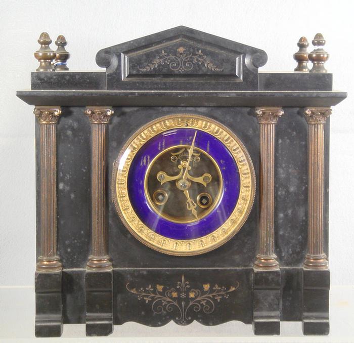 L Marti & Cie black marble mantle clock,