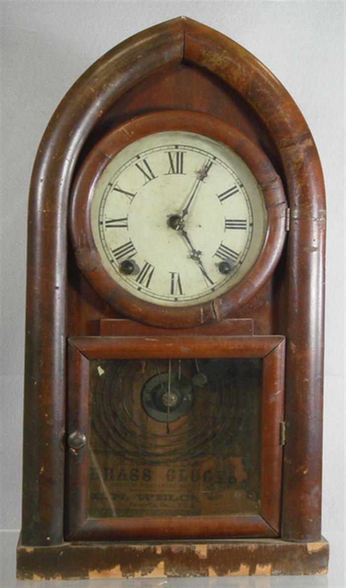 EN Welch mahogany cottage clock, veneer