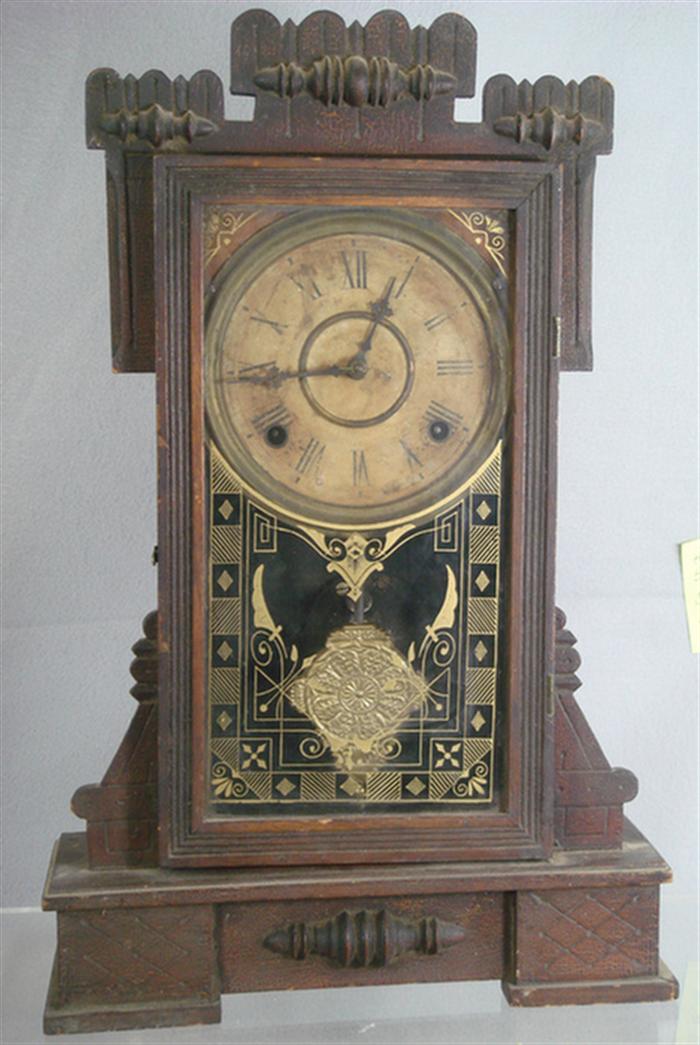 Oak Gilbert Puck mantle clock, bad dial,