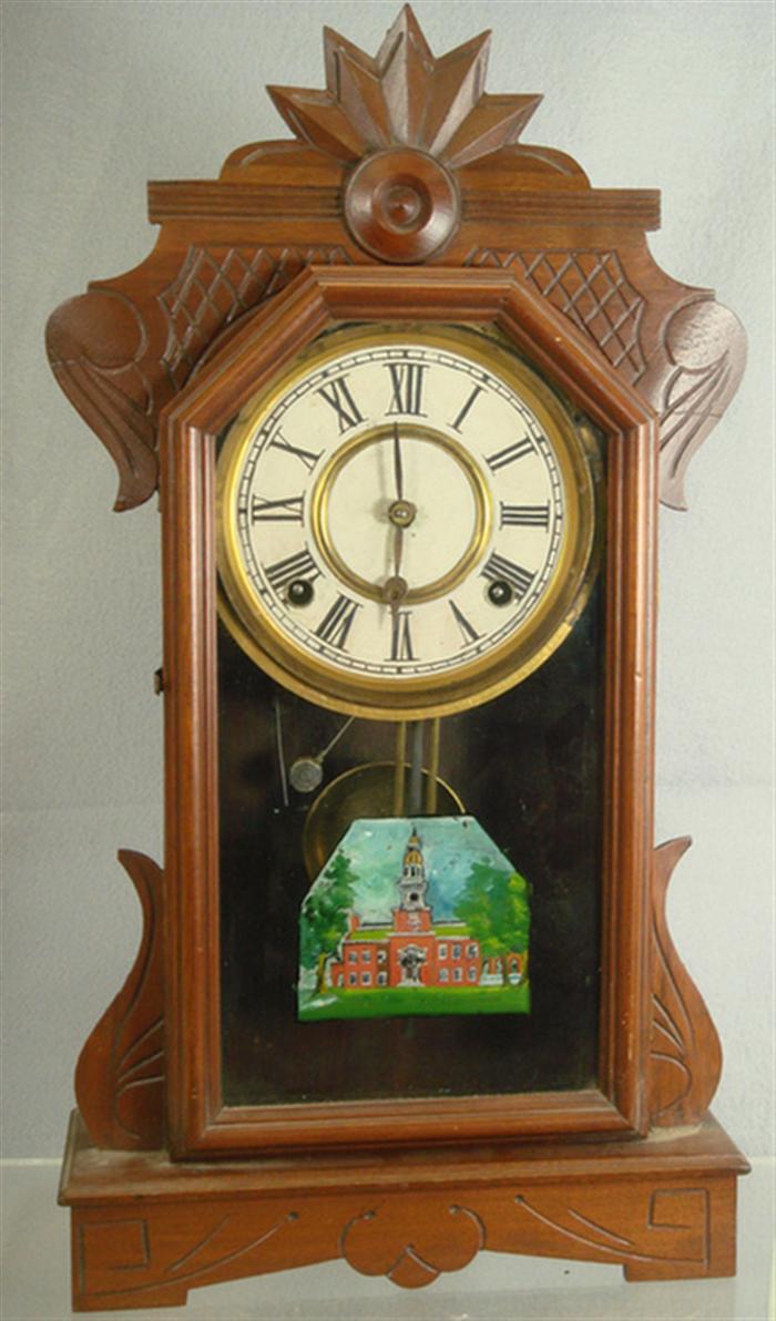 Walnut mantle clock, not signed,