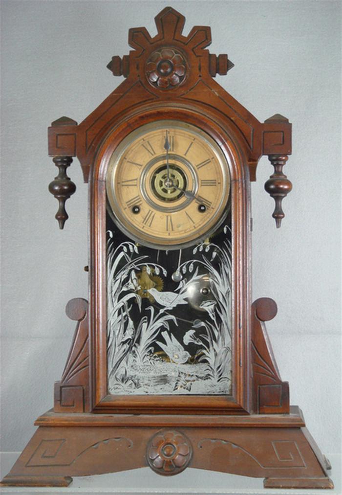 Walnut mantle clock not signed  3c061