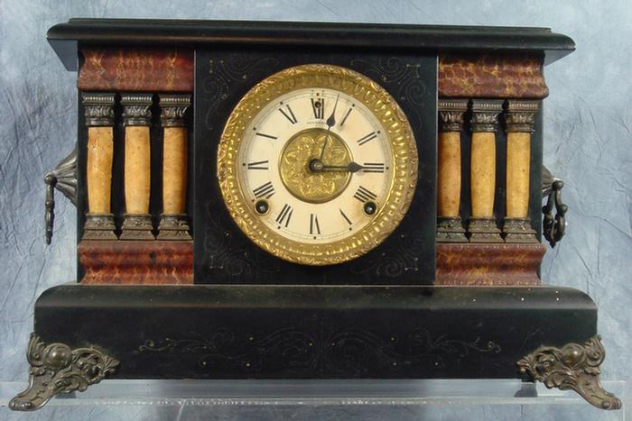 Black wood Sessions mantle clock, paper