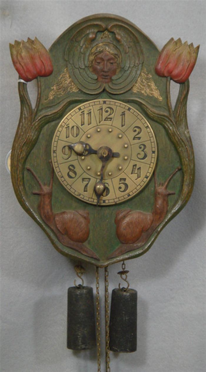Carved oak art nouveau wall clock  3c0c9