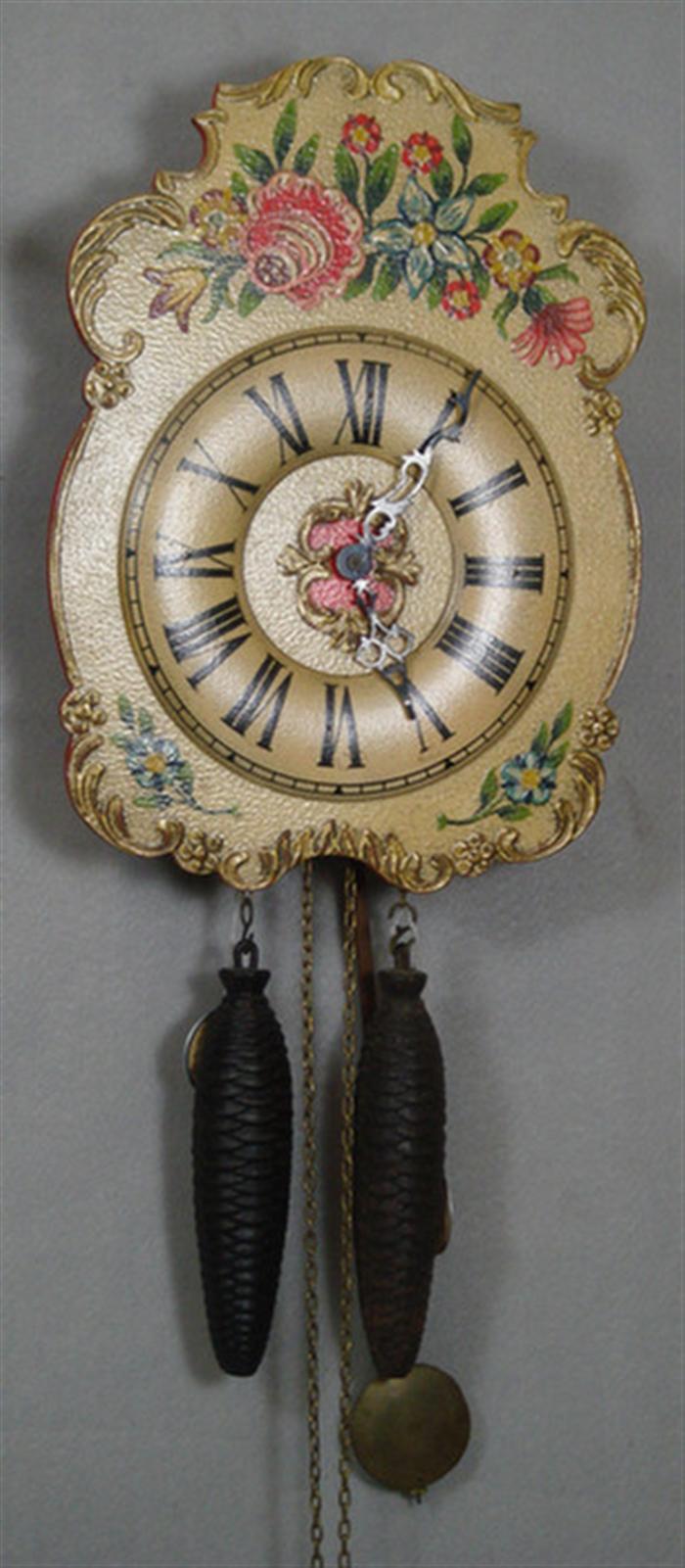 German wag on wall clock, floral