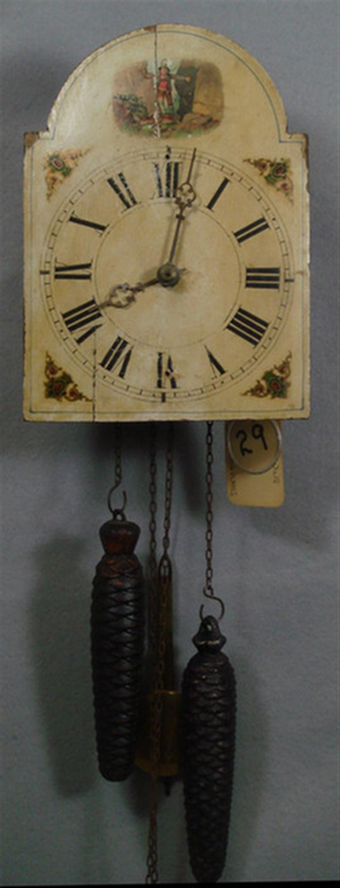 German wag on wall clock, painted wood