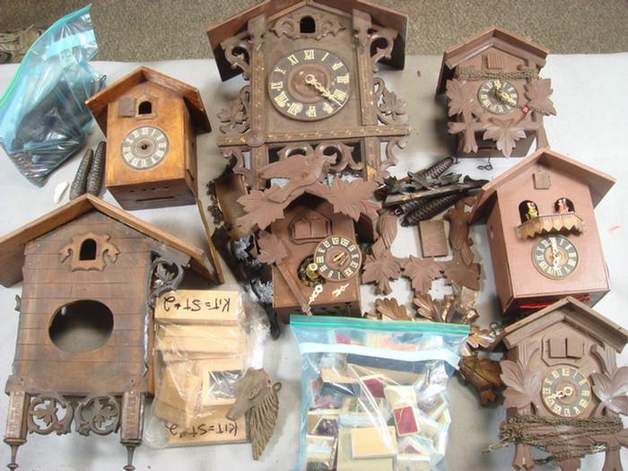 Group of 9 cuckoo clock cases with bellows