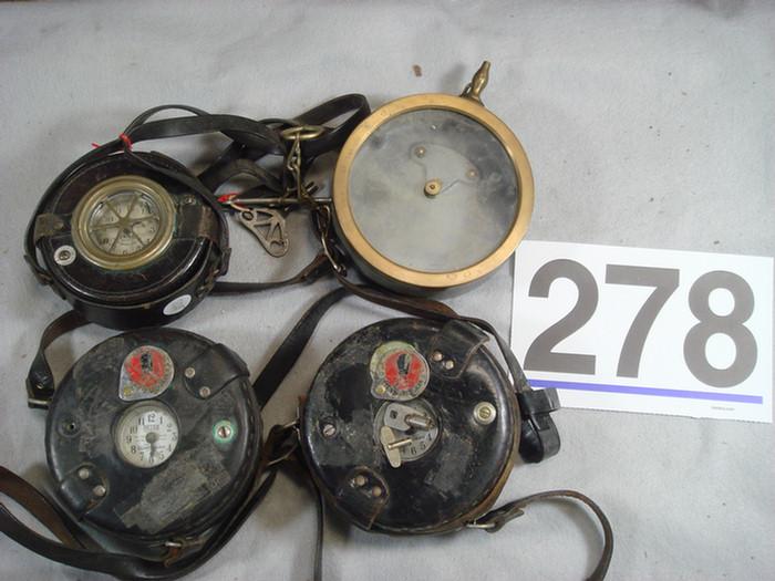 Group of 3 watchmens clock and a brass