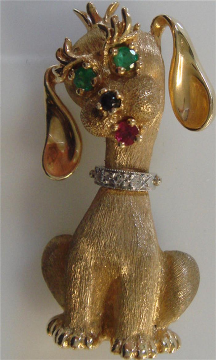 Heavy 14K Multi Gemstone Doggie  3bd0c