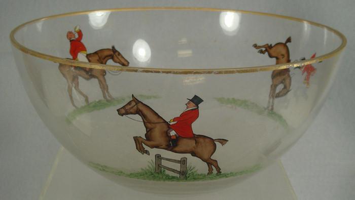 Round clear glass bowl with 3 handpainted