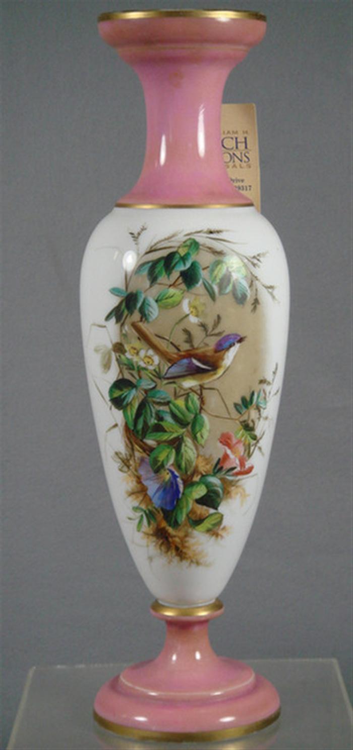 Bristol glass vase, paint decorated,